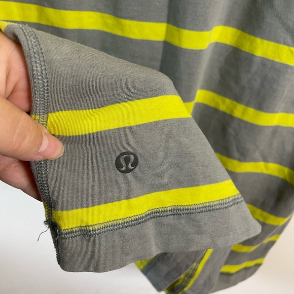 Lululemon Mens 5 Year Basic Short Sleeve Medium Core Grey Split Pea Green Stripe - Picture 7 of 10